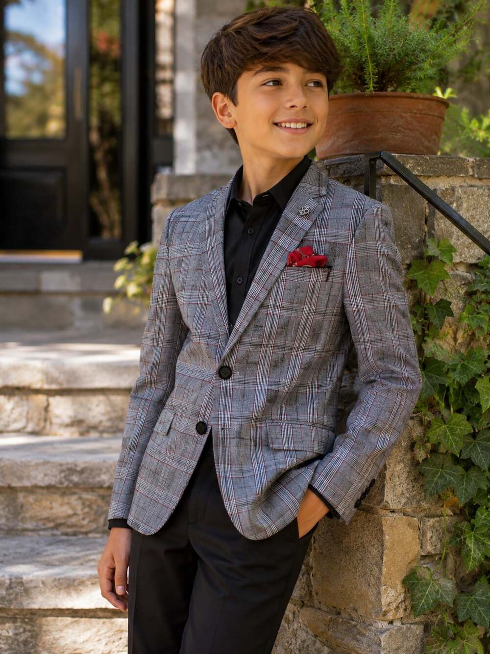 Elie Balleh Boys Plaid Slim Fit Sport Coat Blazer